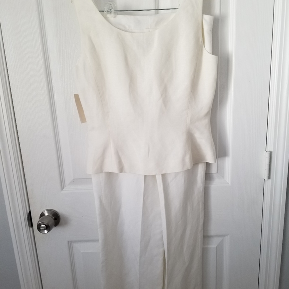 Tahari white linen sleeveless top and pants 6 NWT - Picture 3 of 5